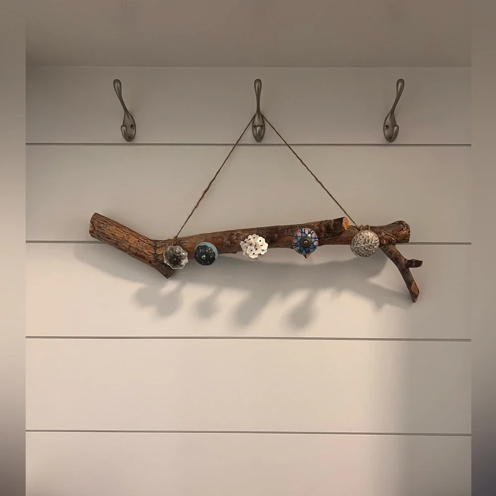 Hand Made Unique Jewelry/Hat Hanger Rack from Tree Branch and Knobs